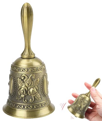 JINXIAN HandgIocke Klassische Zinklegierung Resturant Service Glocke WeihnachtshandglockeTischglocke Mahlzeitglocke Handklingel für Bell Warnung Abendessen am Empfang Hotelservice(Bronze)