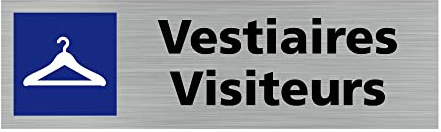 Signalétique.biz France - Plaque de porte VESTIAIRES VISITEURS (Q0264) - 170 X 50 mm - Adhésif aspect aluminium brossé