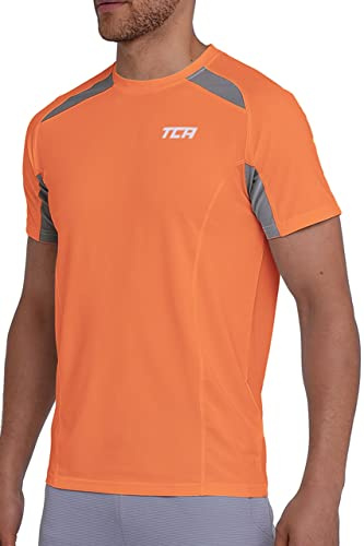 TCA T Shirt Sport Homme - Tee Shirt Homme Sport Respirant à Manches Courtes avec Performance Quickdry - T Shirt Homme Sport pour Running Musculation - Orange, L