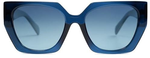 SOJOS Sonnenbrille Damen Polarisiert Vintage, Retro Cateye Sonnenbrille Verspiegelt Groß Eckig Schwarz Modern UV400 Katzenauge Brille SJ2205 mit Dunkelblau/Blau