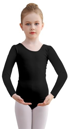 DGSHIRLDJO Ballettanzug Mädchen Ballett Trikot Baumwolle Langarm Ballett Body TanzBody Turnanzug Gymnastikanzug für Kinder Damen Größe 110-160 (schwarz, 160)