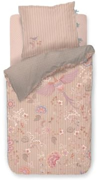 Pip Studio Bettwäsche Buenas Noches Sand Perkal Blüten Vogel Paisley Streifen, Größe:155 cm x 220 cm