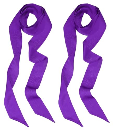 PATIKIL Stylish Ribbon Scarf, 2 Pack Solid Color Skinny Scarf Pure Long Neckerchief Silk Satin Sash Belts Hair Scarves Handbags Ribbon Necktie for Women, Deep Purple