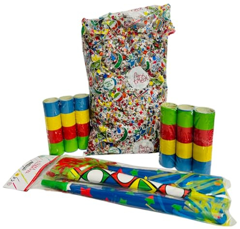 Generico Set Carnevale 1 Busta Coriandoli 400gr + 6 Rotoli Stelle Filanti di Carta + 3 Trombette Fischietto Sonore Tromba da 33cm Kit Coriandoli di Carnevale Festa Party Stelle Filanti Colorate