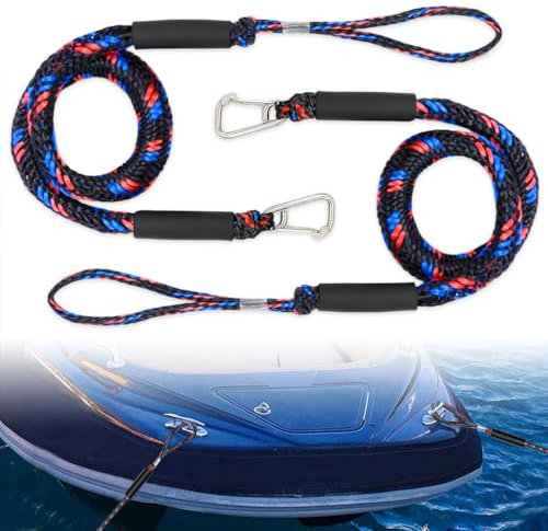 iKALULA 2 Pcs Cavi per Ormeggio per Barche, Bungee Dock Line con Gancio, cravatta elastica in barca, Barche per bungee corde accessori barca per Barche, Kayak, Pontone, Canoa (Nero + Blu + Rosso)