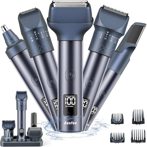 Beard Trimmer Men Hair Clippers, Precise Adjustable Dial 20 Settings, 5-in-1 Cordless Hair Trimmer, Electric Razors for Men for Nose and Body Trimmer, IPX7 Waterproof with USB-C Rechargeable Dock