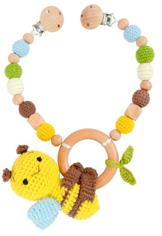 Ueiwffzo Cadena para cochecito de bebé, colgante de animales de dibujos animados de ganchillo, móvil para bebé, juguete para colgar flexible, cadena de madera para cochecito de bebé, juguete para bebé