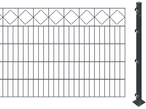 Set di recinzioni per gioielli con pali da avvitare (altezza 100 cm, lunghezza: 10,5 m), doppia asta con listello decorativo Karo, antracite, resistente ai raggi UV e alle intemperie