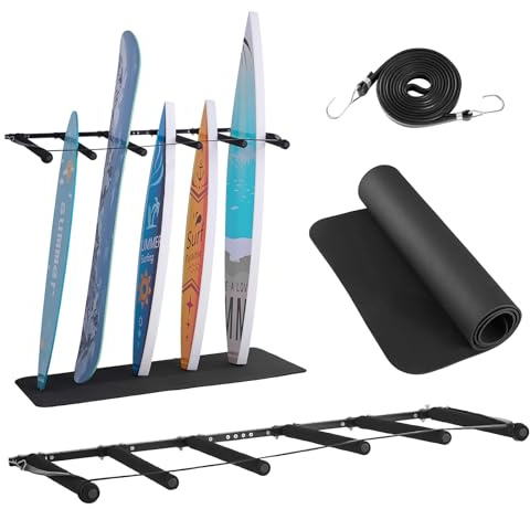 VEVOR Surfbrett-Wandhalterung (5 Ebenen) vertikales Surfbrett-Rack Aufhänger zur Aufbewahrung & Präsentation, Verstellbarer Organizer für Kiteboards Shortboards Skier Snowboards Schwarz