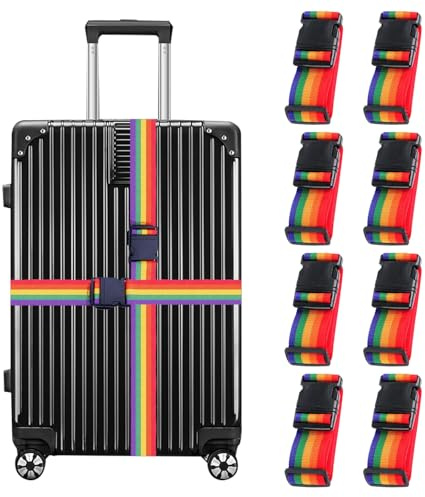 Vlecexs 8 Stück Koffergurt, rutschfest Einstellbare Kofferbänder, Kofferband Gurt Personalisierte Identifikation für Schnell Erkennen Gepäck Reisetasche Koffer