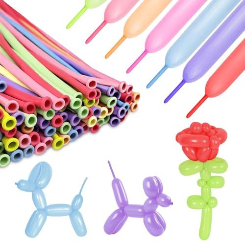 Myrindor 100 Pezzi Palloncini Compleanno, Palloncini Modellabili Professionali Colorati, Balloons Lunghi, Lungo Palloncino Magici da Modellare, Diy Balloon, con Pompa Palloncini per Matrimoni, Feste