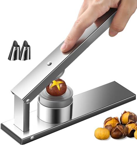 Kivinia Chestnut Cutter, 304 Stainless Steel Chestnut Peeler Tool with Two Steel Finger Guards for Peeling, Desktop Press-Type Metal Chestnut Opener with Replaceable Blade for Chestnuts and Nuts