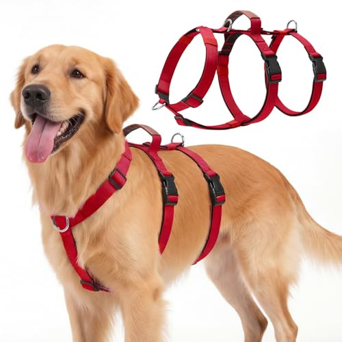 Ledeak Pettorina Cane Taglia Media Grande, Pettorina Antifuga Regolabile con Maniglia, Imbracatura per Cani Anti Tiro, Pettorine per Cane, Imbracatura Cani Traspirante per Addestramento (Rosso, L)
