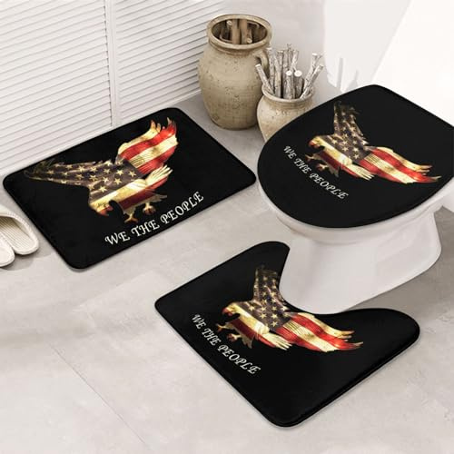 Alfombra De Baño De 3 Piezas Nosotros, El Pueblo Águila Voladora Juego De Alfombrillas De Baño Lavable Cómoda Alfombras De Cama, para Bathroom, Cocina, Dormitorio