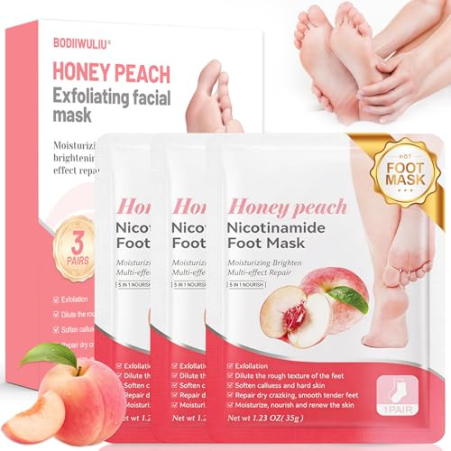 3 Paia Maschera Piedi, Foot Peel Mask Calzini Pedicure Peel Off, Maschera Piedi Esfoliante, Cura e Scrub Piedis, Rimuovere Pelle Morta Piedis, Effetto Idratante, per Uomini Donne(Pesca)