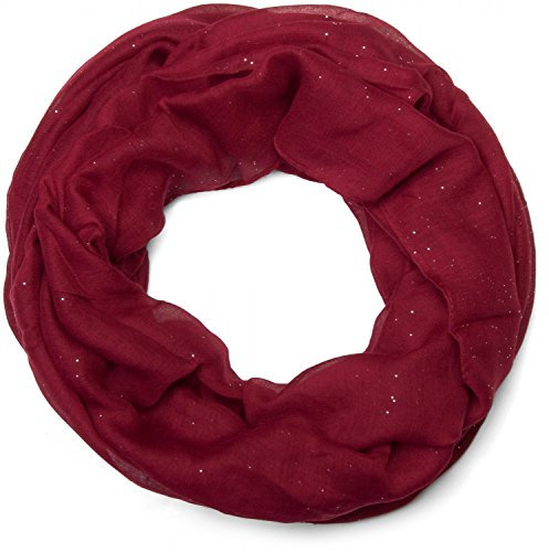 styleBREAKER Damen Loop Schal mit Glitzer-Effekt | Einfarbiger Schlauchschal aus weicher Viskose | Leicht & Elegant | 87 x 93 cm, Farbe:Bordeaux-Rot