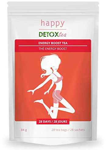 Thé Energy-Boost - Happy Detox Tea - Cure de 4 semaines - 28 sachets - Boisson Énergisante Naturelle – Sans Sucre - Vegan