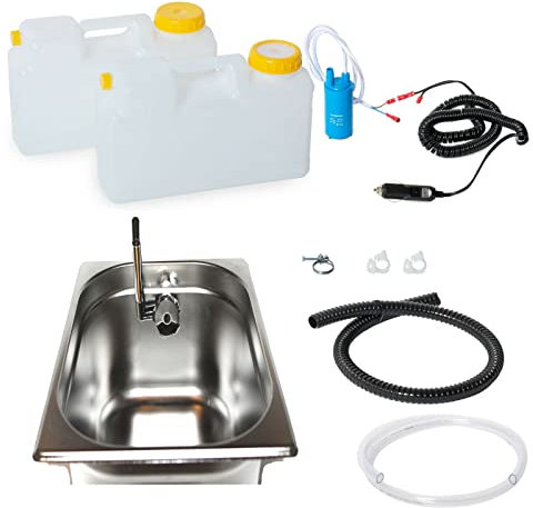 12 Volt Wasserversorgung Miniküche Küchenblock Reiseküche Wohnmobil Bus VW T3 T4 T5 325x265x150 mm Integriert mit Wasserhahn Novo Chrom(ad-ideen)