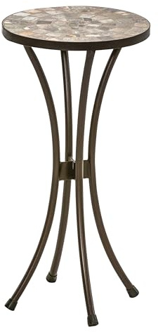 Dehner 6702369 Grazia - Taburete para Flores (diámetro de 30 cm, Altura de 60 cm, Metal/Piedra, 5 kg), diseño de Mosaico, Color Gris y marrón