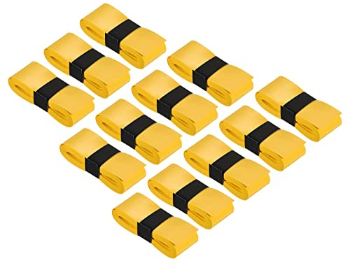 PATIKIL 43.3 Nastro Impugnatura Racchetta Tennis 12 Pezzi PU Overgrip Elasticizzato Antiscivolo Assorbe Sudore per Badminton Canna Pesca Giallo