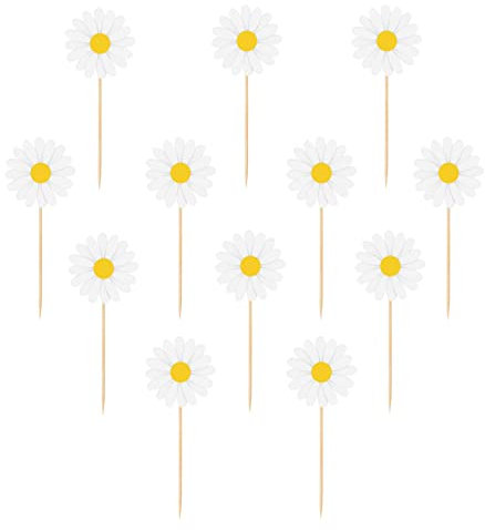 Diyxisk Tortendeko 12 Stücke Pack Gänseblümchen Blumen Pappbecher Kuchendeko Tortenaufleger für Happy Birthday Tortendeko Partydeko Für Mädchen Kinder Hochzeit Weiß