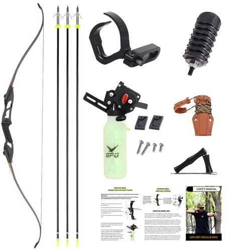 SOPOGER Archery Bowfishing Bow Kit - Powful 45lbs Bow Fishing Combos Kit with Detailed Instruction, Recurve Bow Fishing Bows for Adults with Durable Bow Fishing Reels Kits for Big Fish, Black