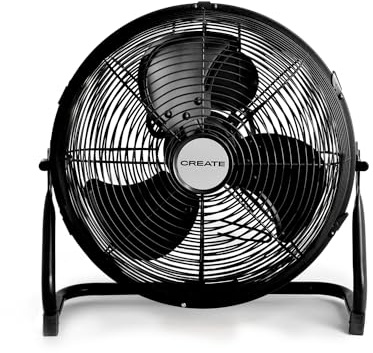 CREATE / AIR FLOOR RETRO/Ventilador industrial de suelo negro/Ventilador 12 pulgadas,flujo de aire potente, 3 velocidades,silencioso,ligero, patas antideslizantes, 55W