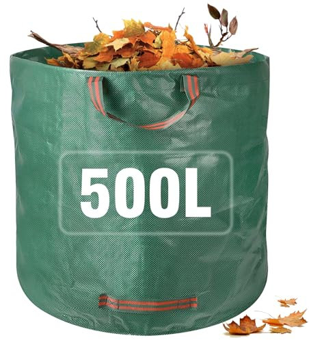 Sacs à déchets de jardin très résistants, 500 L réutilisables avec poignées, grand sac de jardin, sacs poubelle verts pour déchets de cour, débris, herbe, boutures, déchets et feuilles