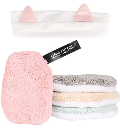 Trendecor 4 Stück Abschminkpads Waschbar, 4 Farbe Wattepads Wiederverwendbar mit 1 Abschmink Haarband Abschminktücher Waschbar Wiederverwendbare Abschminktücher zur Gesichtsreinigung