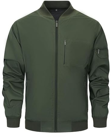 AOTORR Men's Lightweight Jacket Casual Bomber Jacket Windbreaker Coat Full Zip Long Sleeve Jacket Tops with Zip Pockets Army Green L
