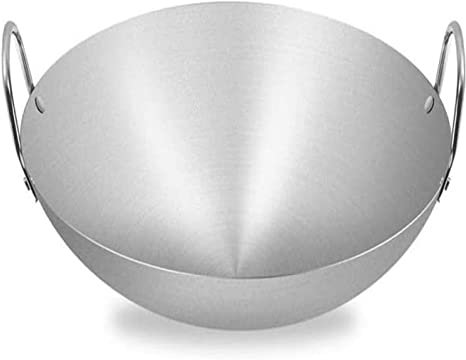 GSZCCZS Wok Pan Frying Pan Cast Iron Wok with Wood One Piece Steel Stir Frying Steaming Deep Frying Braising Stewing Making Soup Gas Stove Induction Cooker Universal (Size : 36cm) Vision