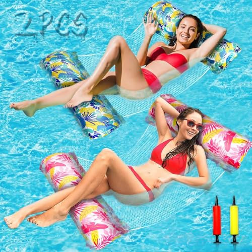 MKAKYES Amaca Gonfiabile Galleggiante, Materassino Gonfiabile, 2 Pezzi Galleggiante Da Piscina,4 in 1 Amaca di Acqua Materassino con Pompa d'aria Manuale,Letto Galleggiante per piscina sulla spiaggia