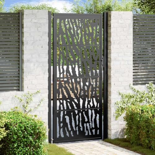 Gecheer Cancello da Giardino, Design a Traliccio Tagliato al Laser, 110x205 cm, Acciaio corten, Nero, per Ingresso Giardino e Patio