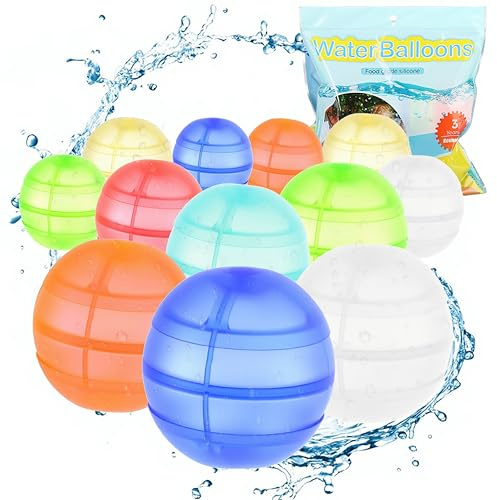 Shiergongli 12PCS Reusable Water Balloons, Silicone Refillable Water Bombs Quick Fill & Self Sealing Water Balloons, For Kids, Adults, Beach, Pool Party Beach Water Toys