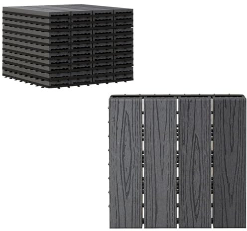 Baldosas de madera WPC 30x30cm 11 piezas suelo para jardín de invierno, baldosas de suelo, suelo de balcón, losas de suelo para jardín, baldosas de terraza con sistema de clic, drenaje(Color:1)