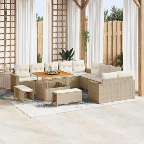 Frdhee Set di cuscini per divano da giardino, 13 pezzi, beige e crema, 100 x 100 x 71 cm, gruppo panca angolare per interni ed esterni
