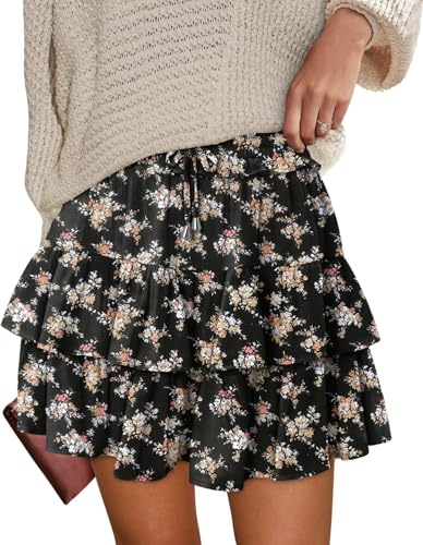 KISSMODA Womens Mini Athletic Short Skirts Ruffle Layered Sport Skort Stretchy Casual High Waist Pleated Tennis School Summer Skirt with Shorts