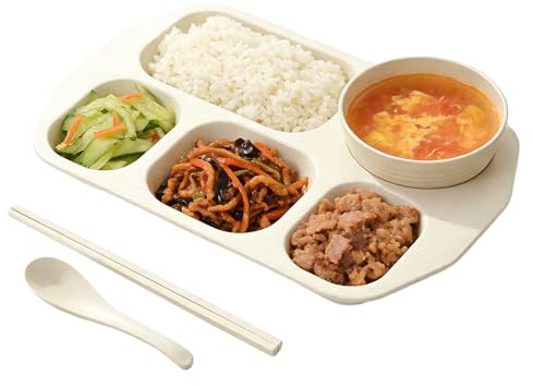 Platos Con Separadores | Vajilla De Hogar Con 5 Compartimentos - Plato para Separar Alimentos,Para Niños Adultos Estudiantes Hogar Oficina Escuela Guardería Hora De Comer Comedor Restaurante Picnic