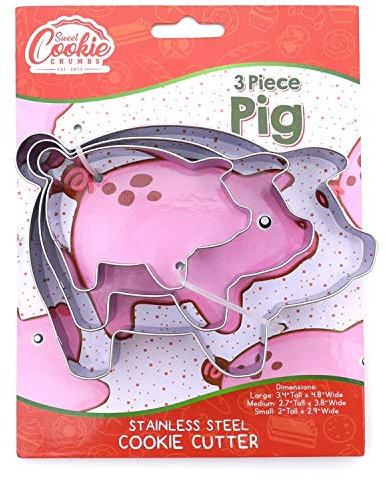 Pig Cookie Cutter Set – Sharp & Stainless Steel Cooking Utensils – A Fun Fit for Sandwiches, Pancakes, Fruits & Crafts – Dishwasher-Safe 3-Piece Bakery Supplies by Sweet Cookie Crumbs (Large Sizes)