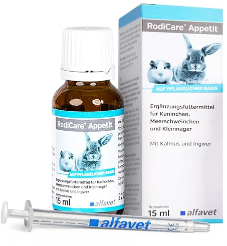 Alfavet RodiCare aptit för dåligt ätande gnagare, tilläggsfoder för kaniner, marsvin och smågnagare, 15 ml med doseringsspruta