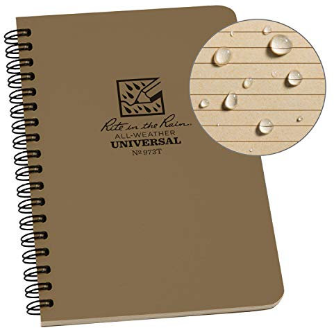 Rite In The Rain All-Weather Side-Spiral Notebook, 4 5/8 x 7, Tan Cover, Universal Pattern (No. 973T)
