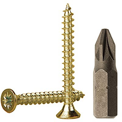 Lote de 100 tornillos de madera de acero chapado en zinc amarillo de 3,0 x 35 mm, tornillos de madera aglomerada, tornillo universal Pozi-Drive, PZ cabeza avellanada Pozidriv (100, 3,0 x 35 mm)