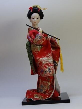 Crysdaralovebi 30 cm japansk Geisha sideninredning, kimono, kabuki, docka, damdekor, inredning, japanskt sidenhantverk, dekorationsfigur (vinröd, 30 cm)