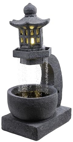 Alpine Corporation Pagoda-fontän med LED-lampor, sten, grå