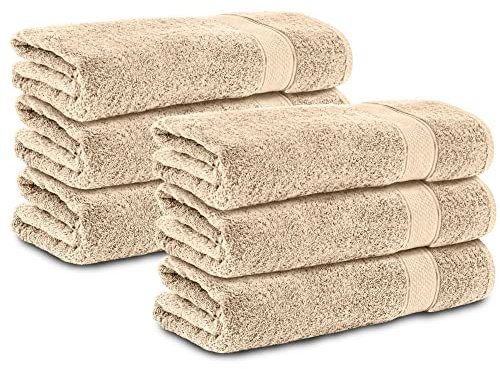 Komfortec 6er Handtücher 50x100 cm Set aus 100% Baumwolle, Frottee, Weich, Beige