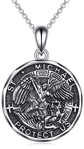 YFN Saint Michael Necklace Sterling Silver Religious Protector Pendant St Michael Archangel Jewellery Gifts for Women Men