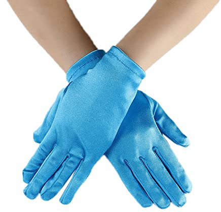 Duories Classic Women's Gloves Short, Elastic Elegant 1920s Style Evening Gloves Satin Gloves Gothic Opera Party Wedding Bridal Gloves for Festive Fancy Dress Costumes Carnival Blue Lake