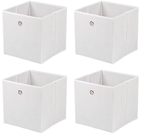 Taylor & Brown Set of 4 Large Foldable Square Storage Cubes, Fabric Organiser Canvas Cube Boxes Collapsible for Home, Bedroom, Nursery Office, Playroom Toys, 30x30x30cm (White)