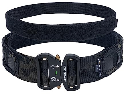 IDOGEAR Taktischer Gürtel 2 Zoll Quick Release Rigger Combat Belt mit 1,5 Zoll Innengürtel Haken und Schleife (Large, camo black)