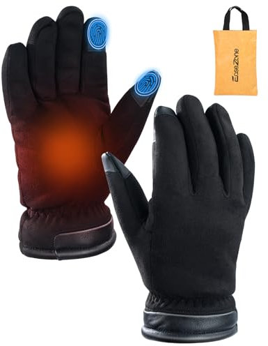 EaseZone Handschuhe Winter Wasserdicht Herren Fahrradhandschuhe Winddicht Fahrrad Handschuhe Touchscreen Damen Thermohandschuhe Skihandschuhe Laufhandschuhe Schwarz mit Aufbewahrungstasche (L)